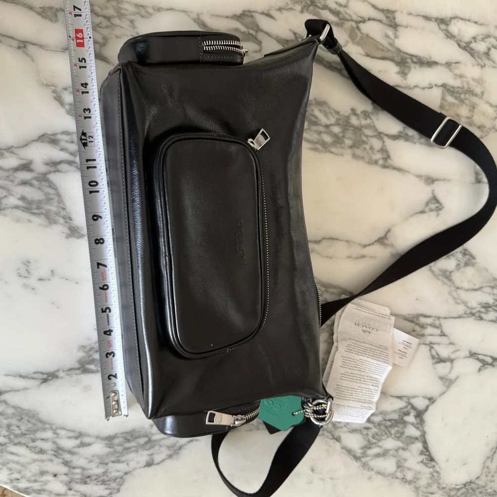 Coach Finn Crossbody Bag CDY58 Pockets And Charms Silver Shiny Black